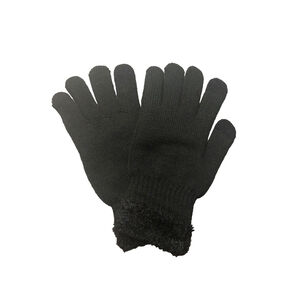 On 34th Rib Stitch Fuzzy Cuff Black Knit Gloves Sz One Size NWT